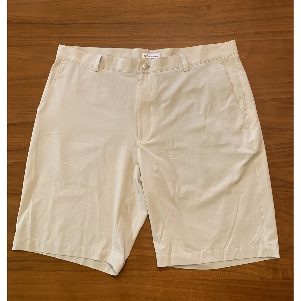 Peter Millar Golf Shorts Mens 38 Lightweight Performance Beige Chino Stretch